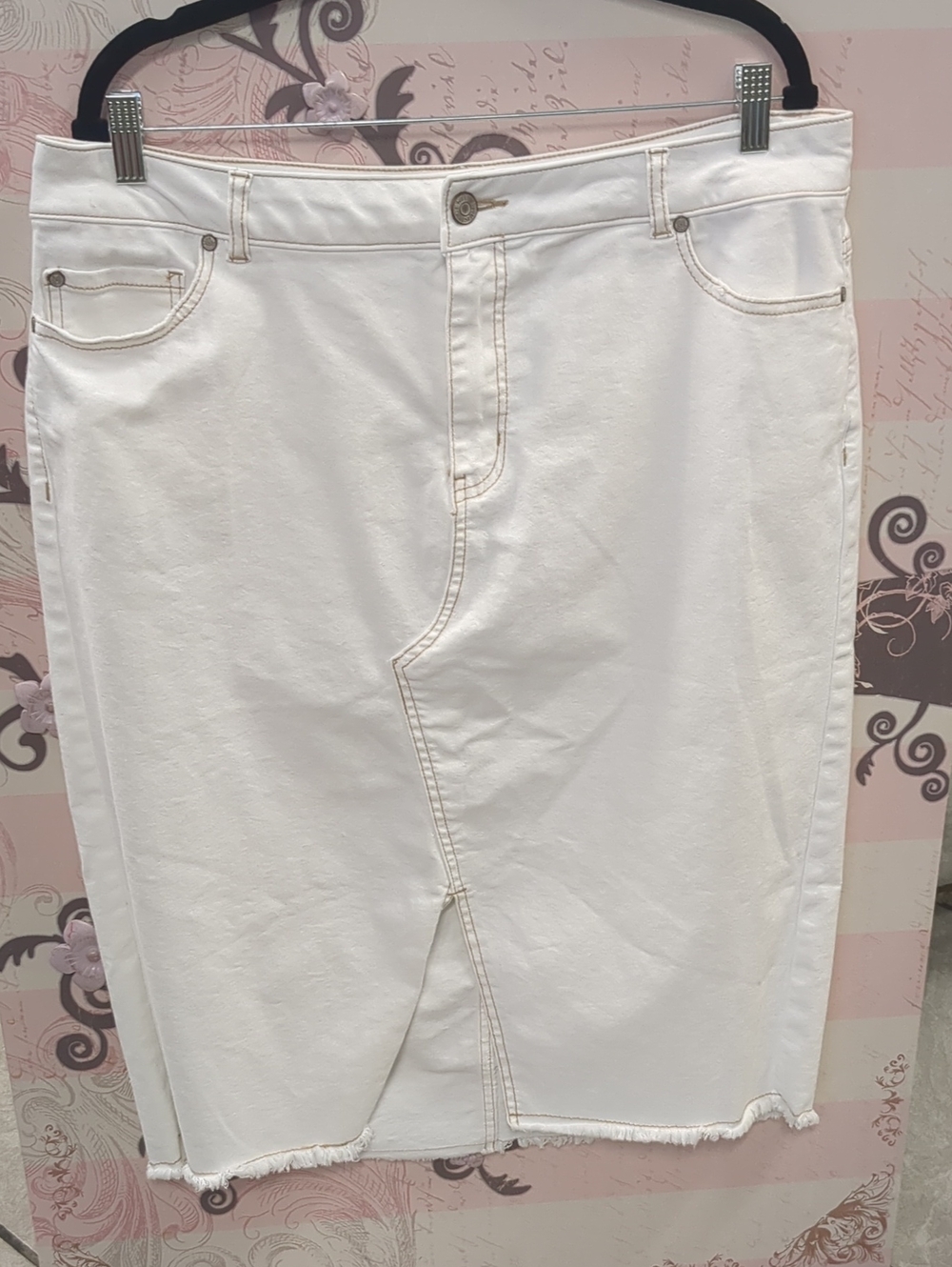 Cato White Straight Denim Skirt